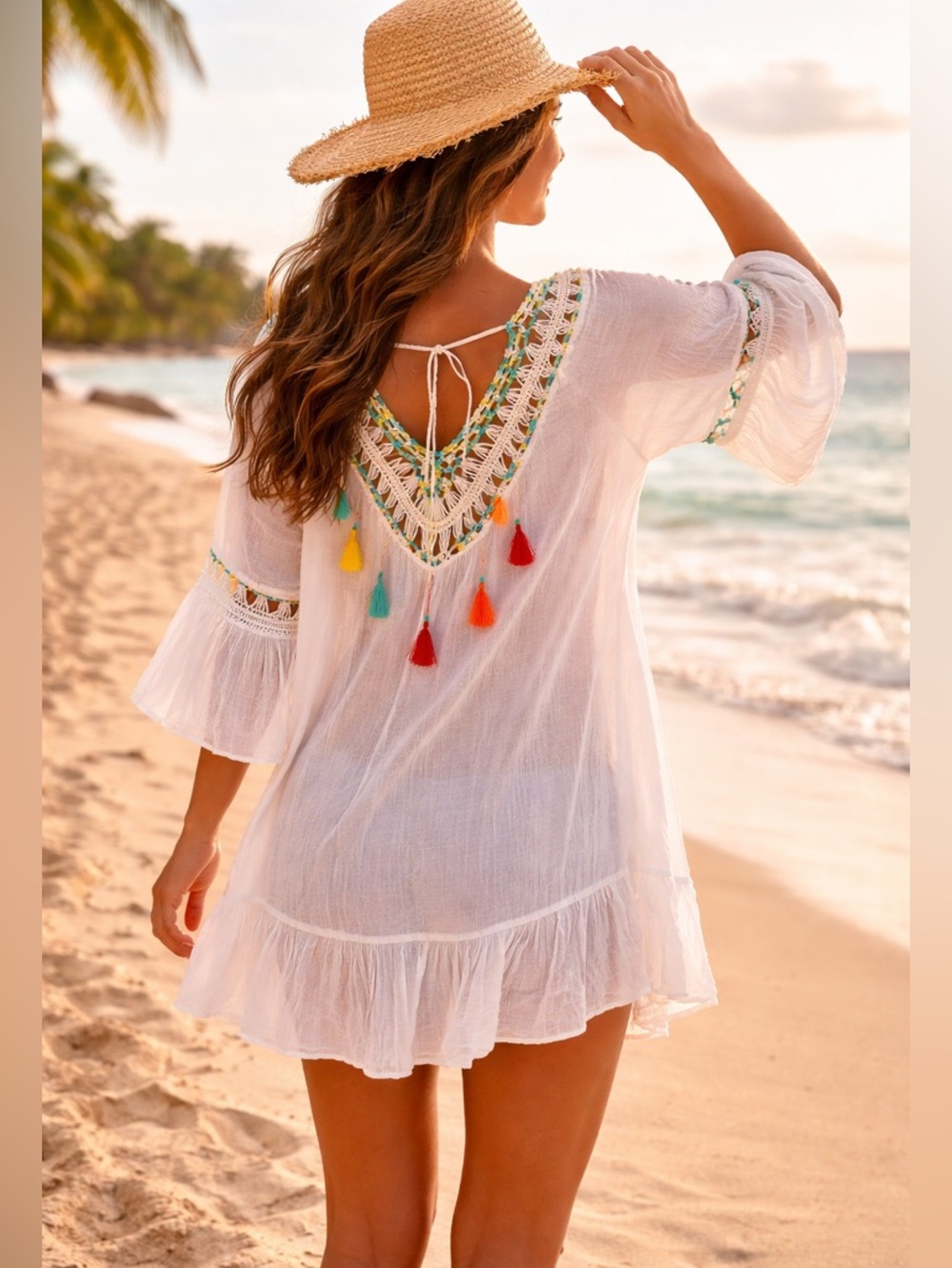 Boho Crochet-Trim White cover up